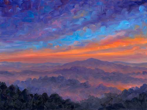 Spectacular Sunset over mt pisgah - near asheville NC Oil painting on canvas Limited Edition Print Giclee