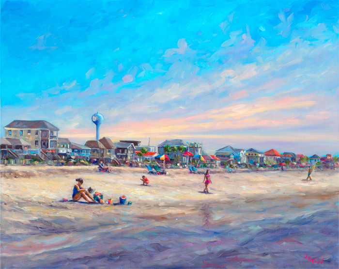 Colorful Beach painting of Folly Beach South Carolina Oil on Canvas