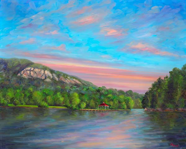 Sunset at Lake Lure Nourth Carolina - Oil Painting on Canvas Jeff pittman art Limited Edition Print Giclee