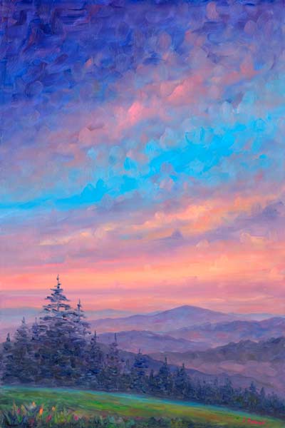 Colorful Sunset Painting of Blue Ridge Parkway Mountains
