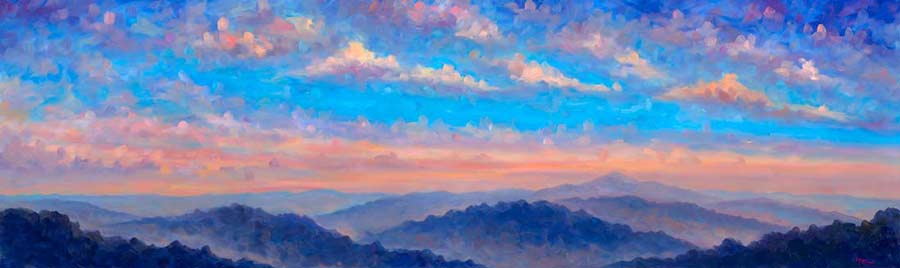misty Blue Pisgah Panorama - Blue Ridge Parkway, Jeff Pittman Original Art oil Painting Prints Giclee
