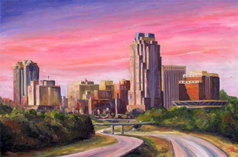 Raleigh North Carolina Skyline Oil Painting Art