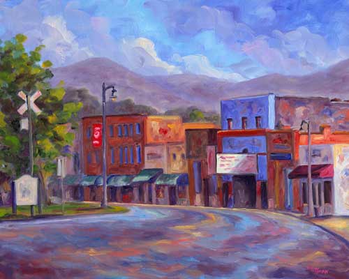 Downtown Tryon NC. Oil Painting on canvas. Jeff Pittman art Limited Edition Prints Giclee