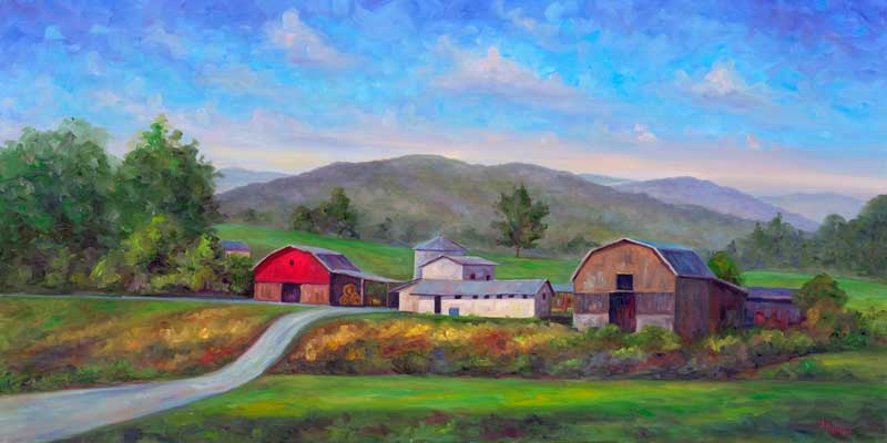 Landscape Painting of Barns Farm Rural Prints