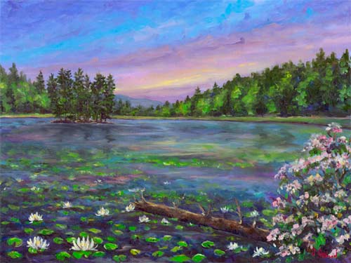 Painting of Bass Lake near Blowing Rock North Carolina