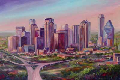 Dallas Texas Skyline painting art oil on canvas cityscape buildings downtown jeff pittman art prints lithograph limited reproductions Giclee