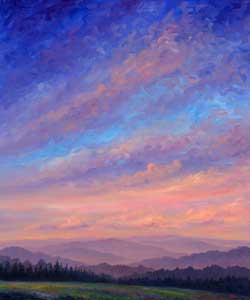 Large Oil painting of mountain Sunset