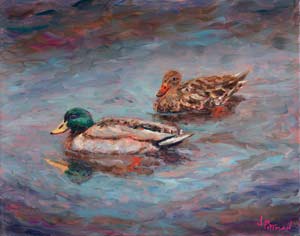 Painting of Ducks on a pond