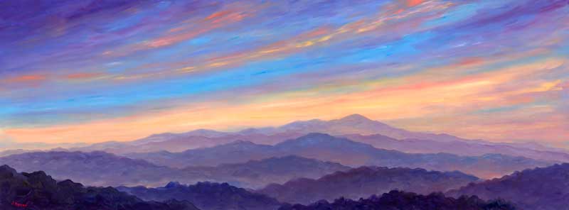 Misty Mountain Ridges Oil Painting