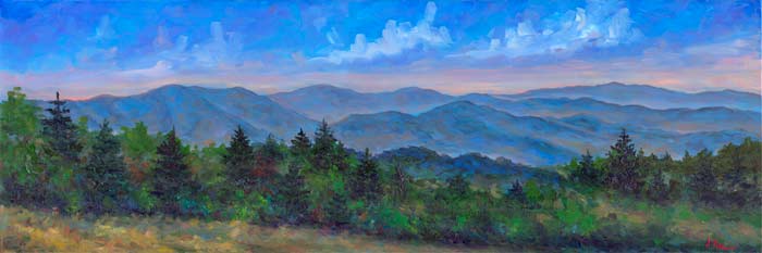 Rhododendron at Cold Mountain NC Oil Painting Sunset Sky