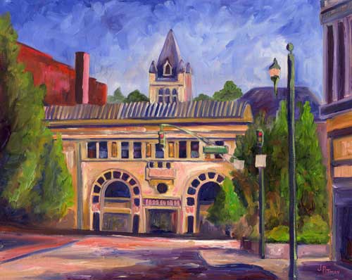 S and W Cafeteria Building Asheville Oil Painting