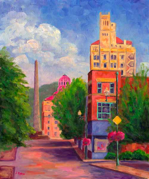 summer view of PAtton Avenue Asheville Artist Painting