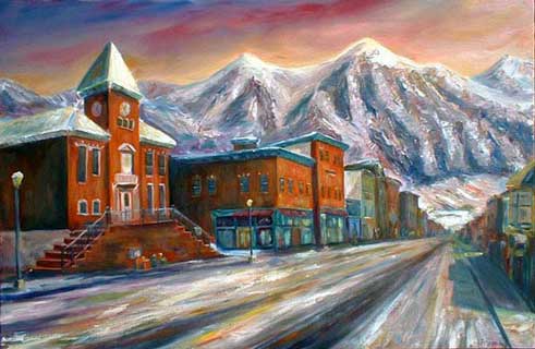 Looking down Colorado Ave in Telluride CO Oil Painting on Canvas