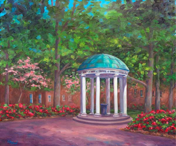 Spring in Chapel hill North Carolina UNC University Old Well Landmark Azaleas e Oil painting on Canvas