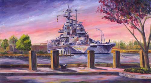 "USS Battleship North Carolina Memorial" oil painting on canvas