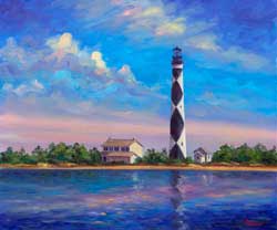 Cape Lookout Lighthouse and Pier. Outer Banks, 