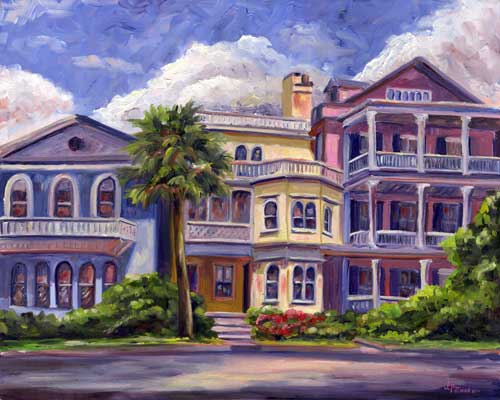 Charleston Battery Houses - Original Oil Painting on canvas