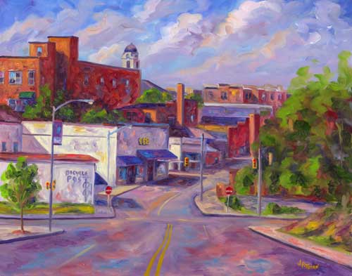 Downtown Uptown Greenville NC. Oil Painting on canvas. Jeff Pittman art Limited Edition Prints Giclee