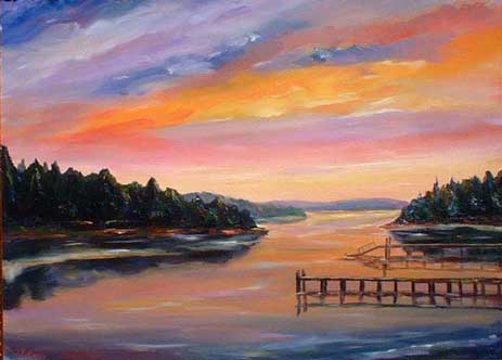 sunset painting of Lake Norman