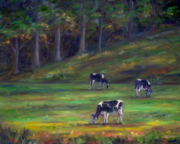 Cows Grazing Dairy Farm oil Painting