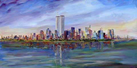 New York Skyline Painting - NYC Oil on Canvas Limited Edition Print and Giclee Reproduction by Artist Jeff Pittman