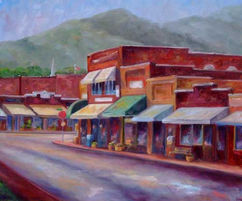 Downtown Black Mountain On Cherry Street - Oil on canvas Painting Art Giclee