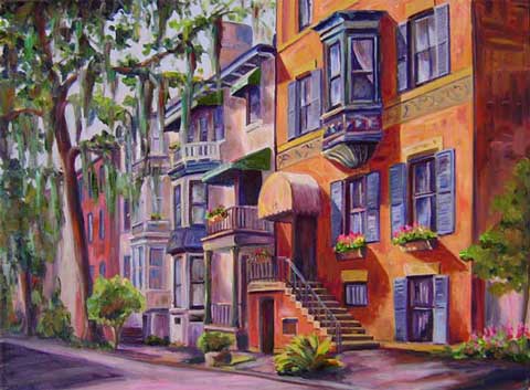Hull street Foley House Inn Savannah Georgia Oil Painting on Canvas Jeff Pittman Original Art Street scene
