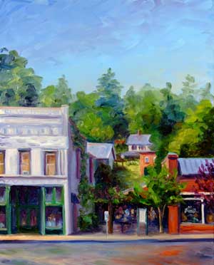 View of City Hall and Purple Onion in Saluda NC