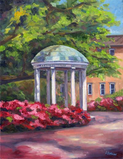 Chapel hill North Carolina UNC University Old Well Landmark Azaleas Limied edition Print Giclee Oil painting on Canvas