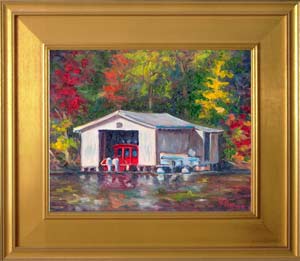 Fire Boat in LAke Lure NC Painting